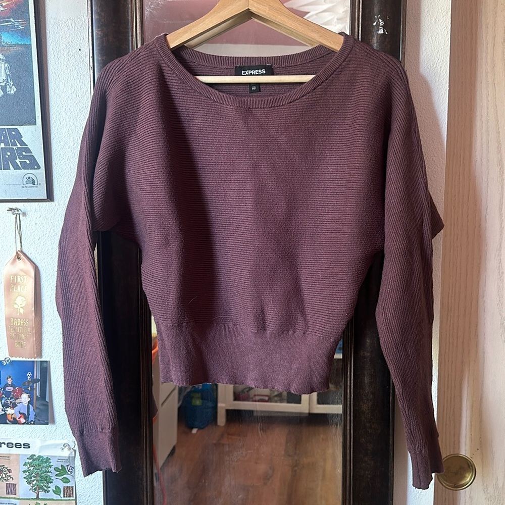 Express Women’s Crew Neck Banded Bottom Ribbed SoHo Sweater
